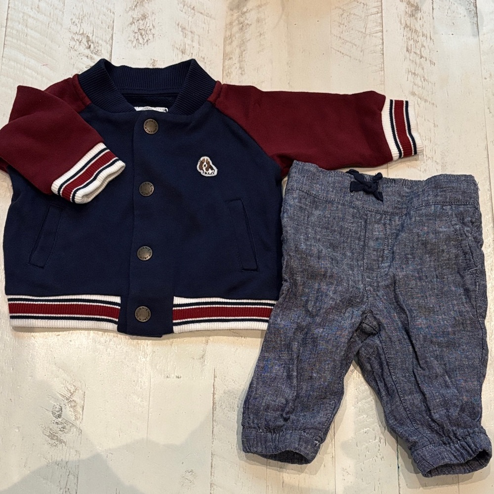 Janie and Jack Navy and Burgundy Baby Jacket